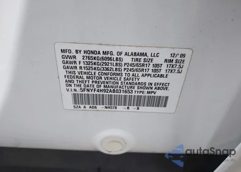 2010 Honda Pilot Touring z USA, uszkodzony, nr VIN 5FNYF4H92AB031653